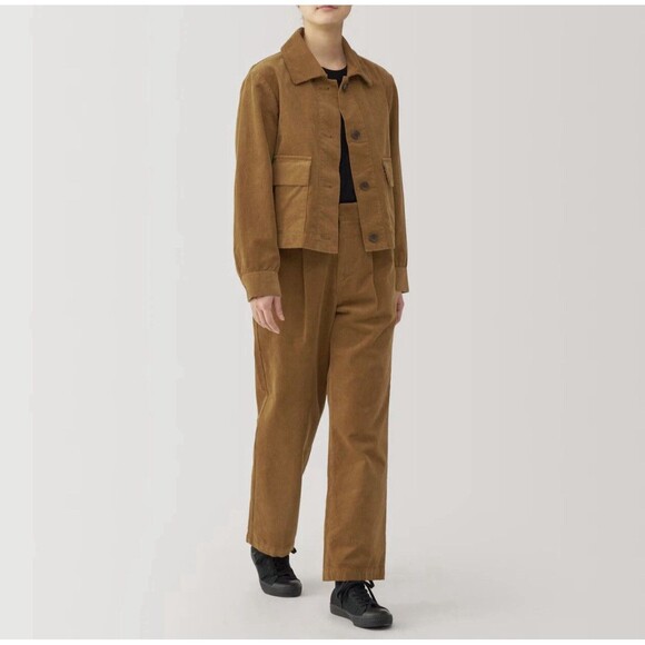 NWT MUJI Women's Kapok Corduroy Tuck Pants Made From Tree Nuts LARGE 2024 Camel - Picture 1 of 13